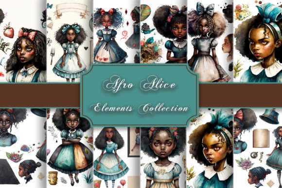 Afro Alice in Wonderland Elements for Creative Projects