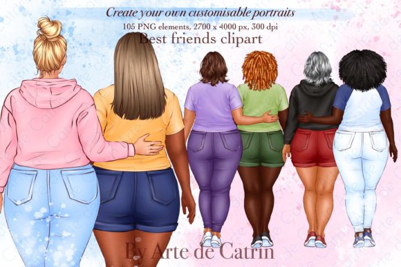 Best Friends Clipart Featuring Plus Size Women for Inclusive Digital Crafting