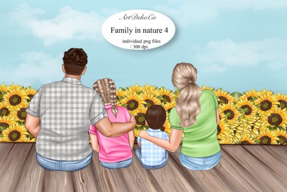 Big Family Clipart: Sitting Family Design Assets