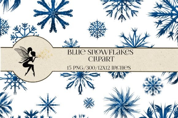 Blue Snowflakes Clipart, 15 PNG Xmas: Elevating Winter Design with Metallic Digital Assets