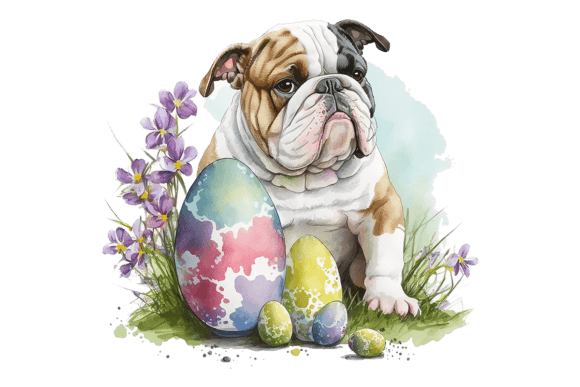 Bulldog Pup Easter Eggs: Evaluating a Watercolor Sublimation Asset