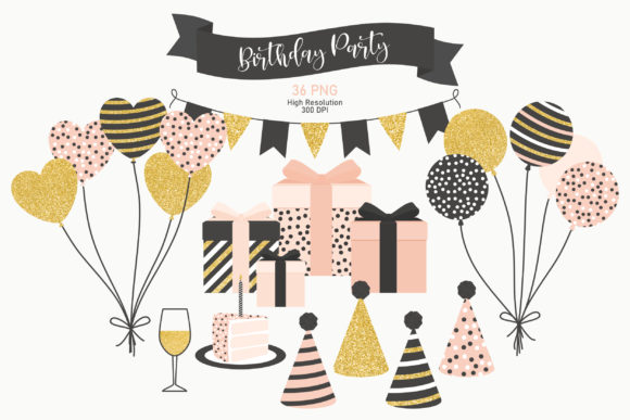 Elevating Designs with Birthday Party Clipart Gold Blush Black