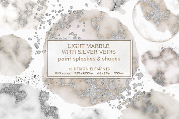 Elevating Digital and Physical Crafts with Paint Splashes Light Silver Marble Textures