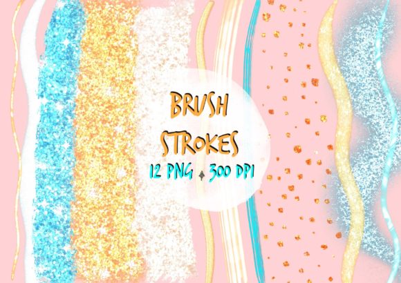 Elevating Visual Design with Blue Gold Glitter Brush Stroke Clip Arts