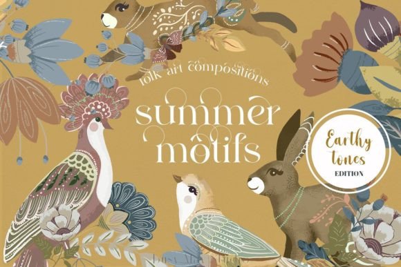 Folk Art Bird Motifs for Summer Design