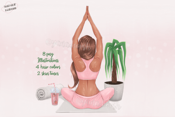 Yoga Girl Clipart and Girly Planner Clipart for Mindful Design Projects