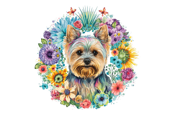 Yorkshire Terrier Floral Mandala: Integrating Watercolor Art into Modern Design Workflows